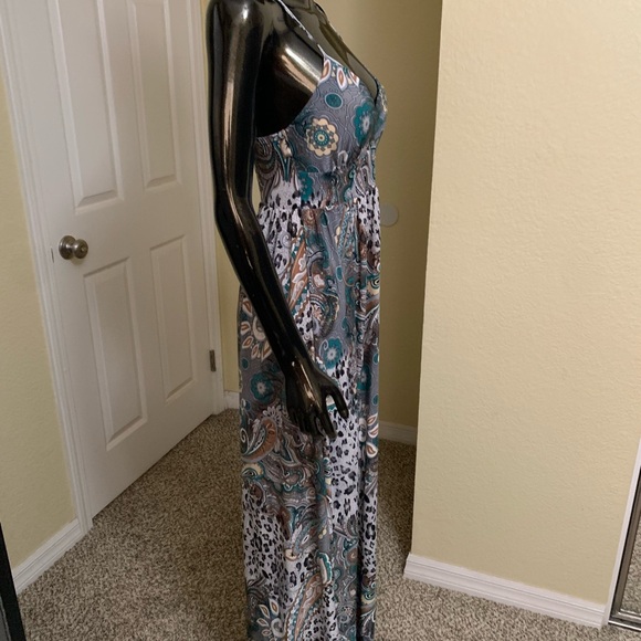 Hot Gal Teal and Brown Paisley Maxi Dress, Size Small - Picture 4 of 8